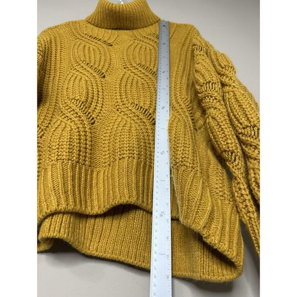 H&M Chunky Knit Turtleneck Wool Blend Sweater Size S Mustard Yellow - Picture 5 of 8